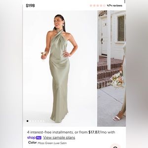 Show Me Your Mumu- Luxe Satin Moss Green Maxi. Size Small.
